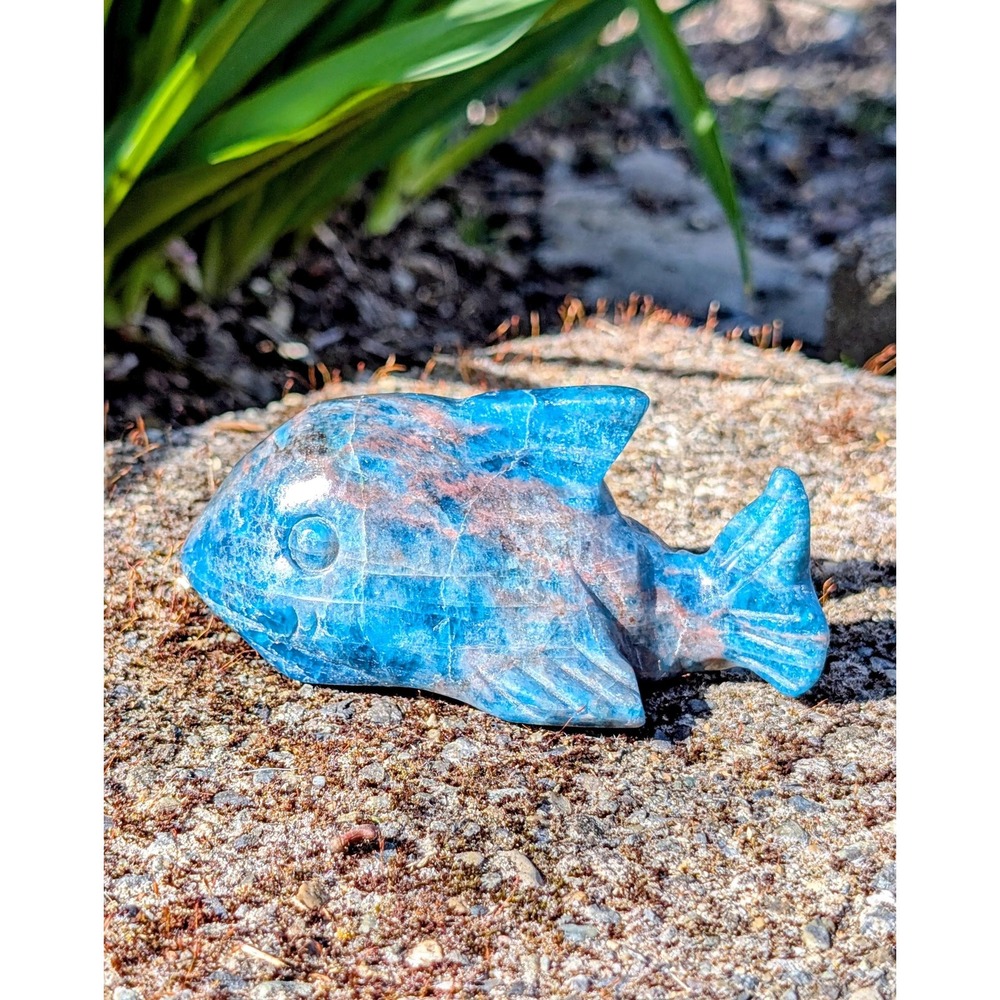 Blue Apatite Whale Carving, 4in Ocean Crystal Whale Figurine